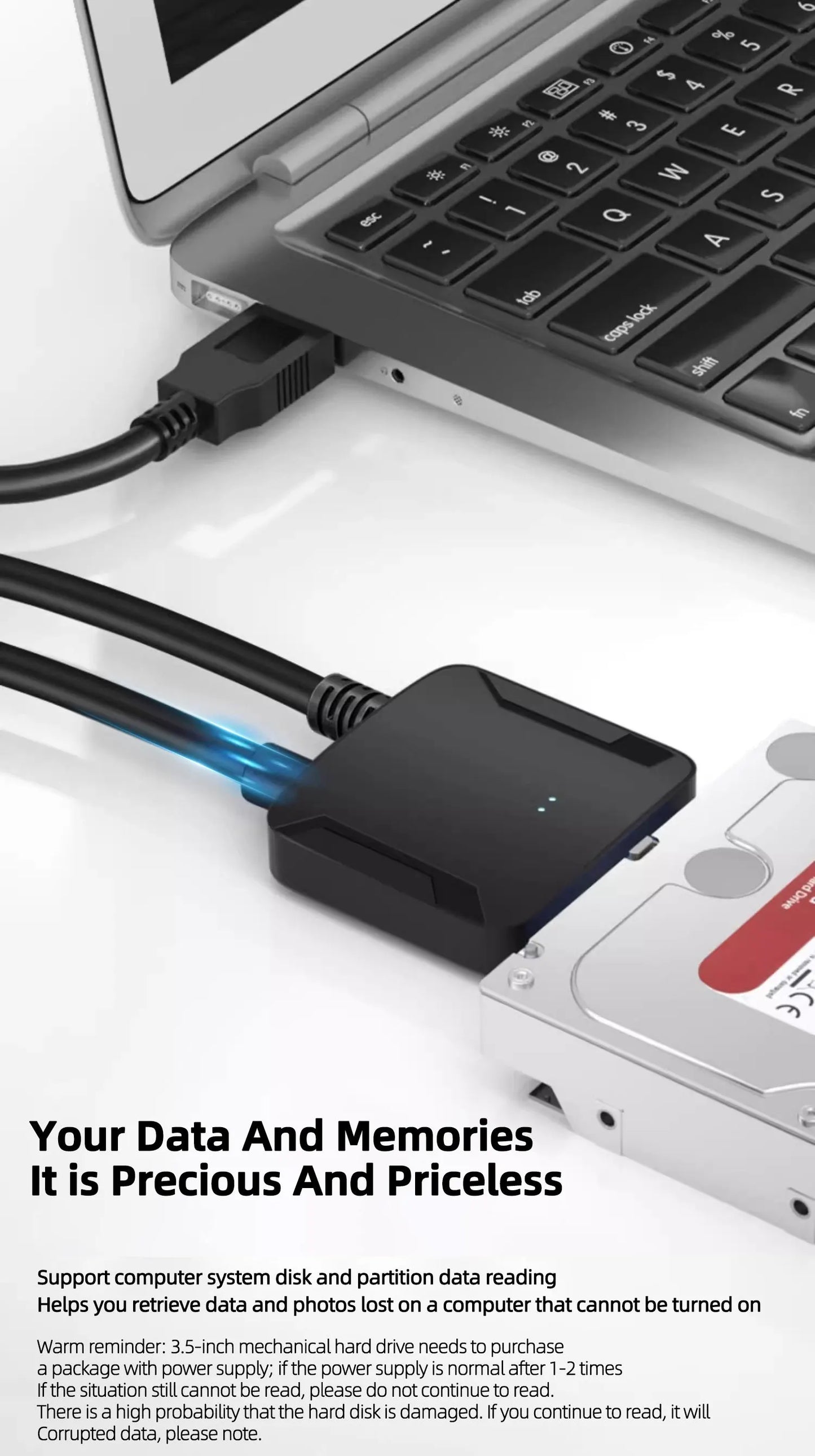 Cable Adaptador Coolcirc USB 3.0 a SATA para Disco Duro HDD/SSD Externo 2.5"