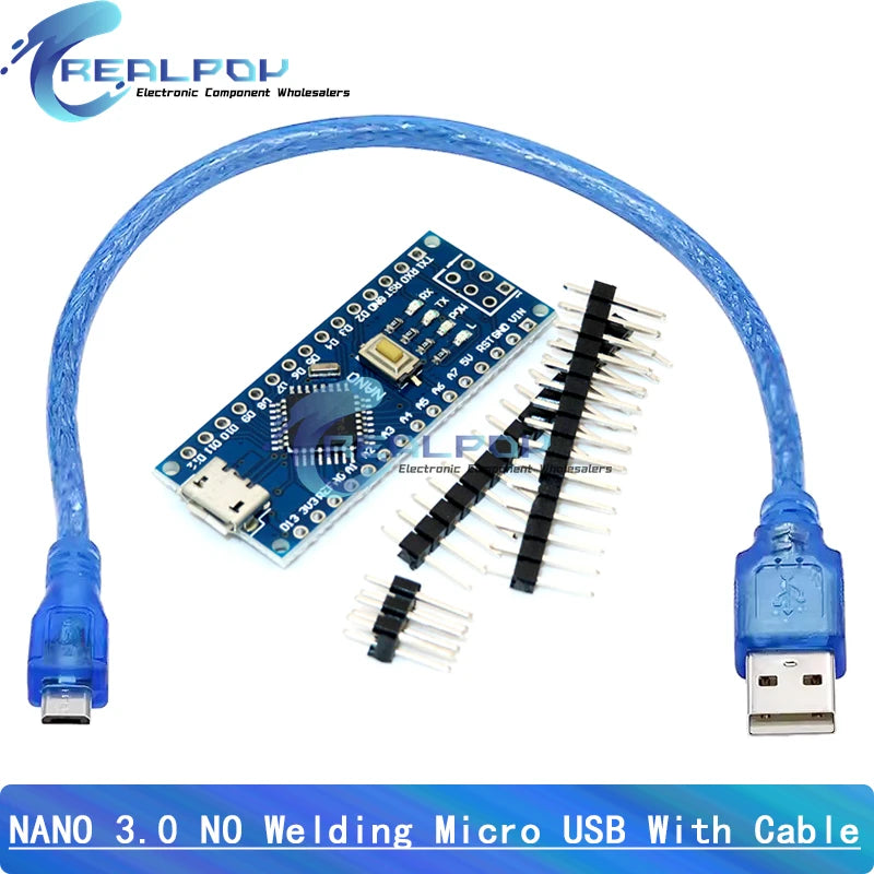 Placa Nano 3.0 (ATMEGA328P, 16MHz, CH340) con Bootloader (Puerto Mini/Tipo C/Micro USB) + Cable USB compatible Arduino