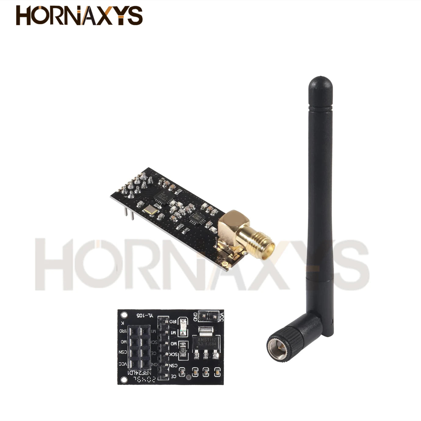 Módulo Transceptor RF Inalámbrico NRF24L01+PA+LNA (2.4G, 1100m) con Antena y Adaptador Breakout 3.3V (5 Unidades)