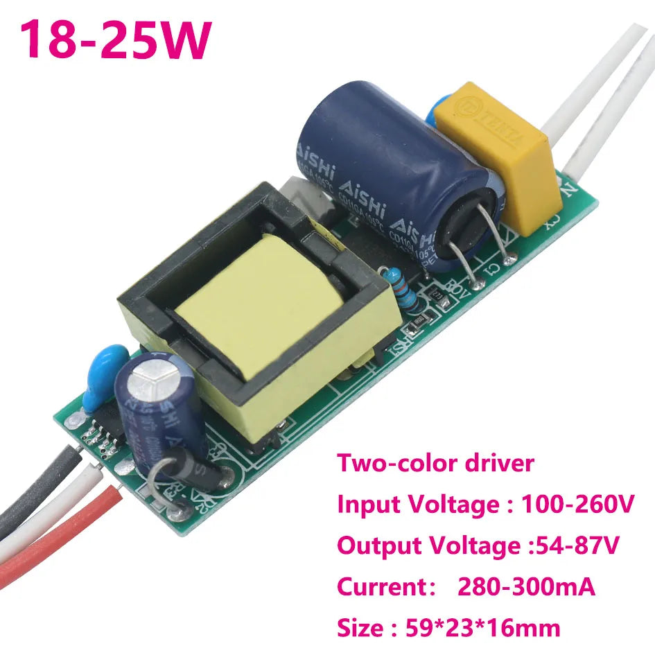 Driver LED Aislado Bicolor (3 Pines, 300mA) 3W / 4-7W / 8-12W / 12-18W Fuente Alimentación Iluminación (1 Unidad)