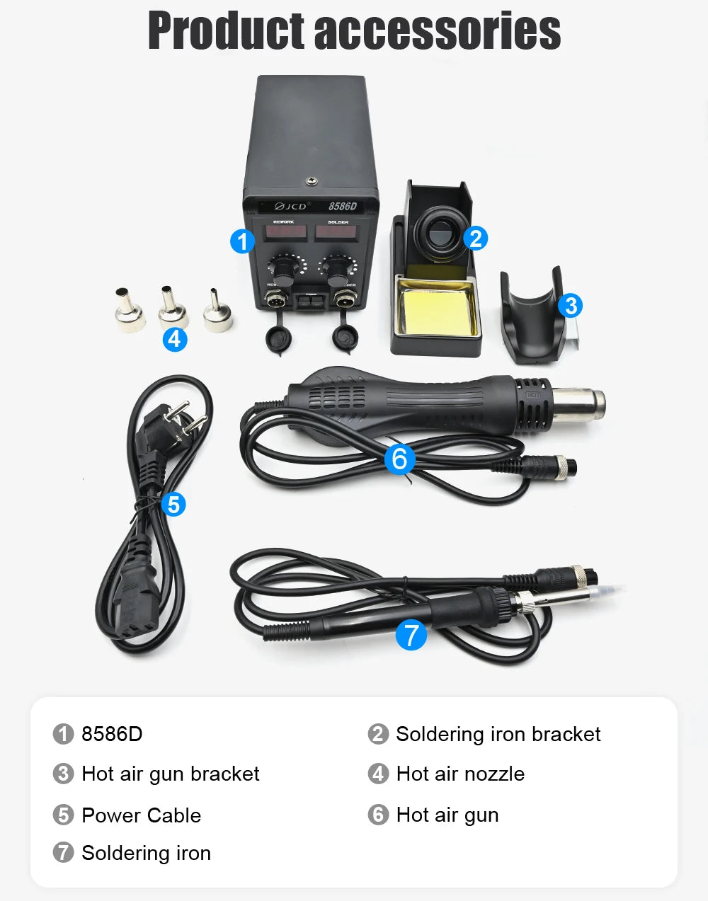JCD 8586D Soldering Station 2 IN 1 750W Hot Air Gun LCD Dual Digital Display Electric Soldering Iron SMD Welding Rework Station