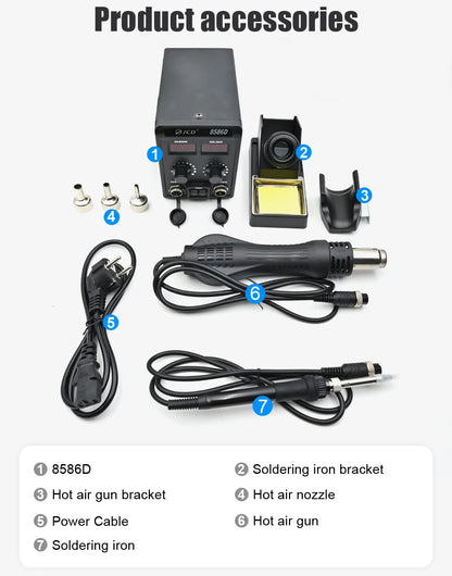 JCD 8586D Soldering Station 2 IN 1 750W Hot Air Gun LCD Dual Digital Display Electric Soldering Iron SMD Welding Rework Station