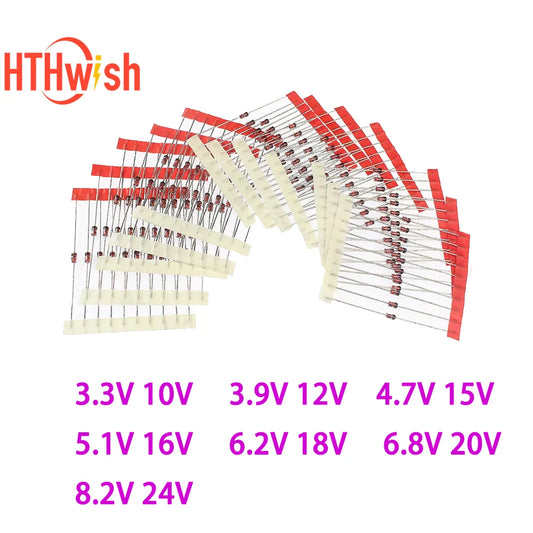 Kit Surtido Diodos Zener 1W (3.3V-24V, 14 Valores) Componentes Electrónicos DIY - Pack 140 Unidades