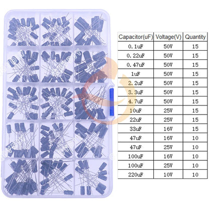 Kit Surtido Capacitores Electrolíticos (1uF-1000uF, 16V-50V)