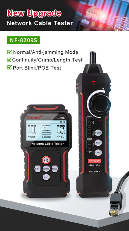 Rastreador Cable Red Noyafa NF-8209S - Tester LAN (Mide Longitud, Wiremap) con Display LCD