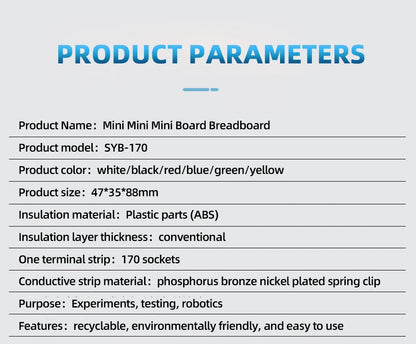 2PCS SYB-170 Mini Solderless Prototype Experiment Test Small Breadboard Kit With 170 Tie Points Plus Adhesive Back 35*46*8mm