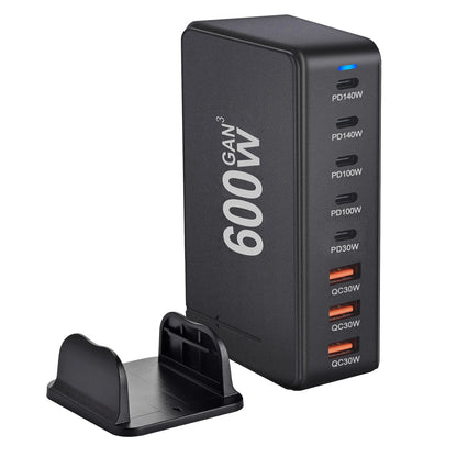 Cargador GaN Rápido 600W 8 Puertos (5 USB-C PD + 3 USB-A QC 3.0?) Portátil para Móvil/Tablet