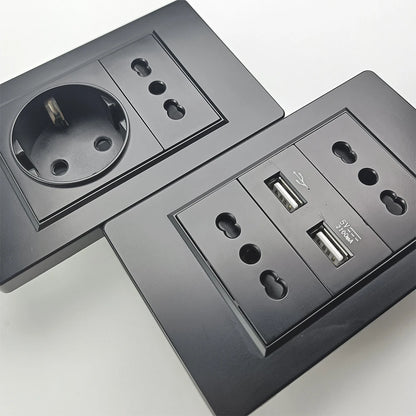 Enchufe Pared Delefu Italia/Chile PC Negro USB-C Carga Rápida + Schuko + Switch Smart Tuya WiFi + SAT/TV/TEL/Timbre