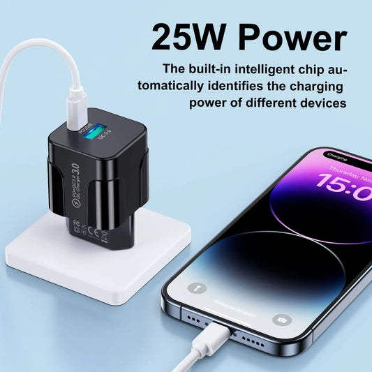 Cargador Pared Rápido PD 25W USB Tipo C (Enchufe Coreano KR) para iPhone 15 Pro Max