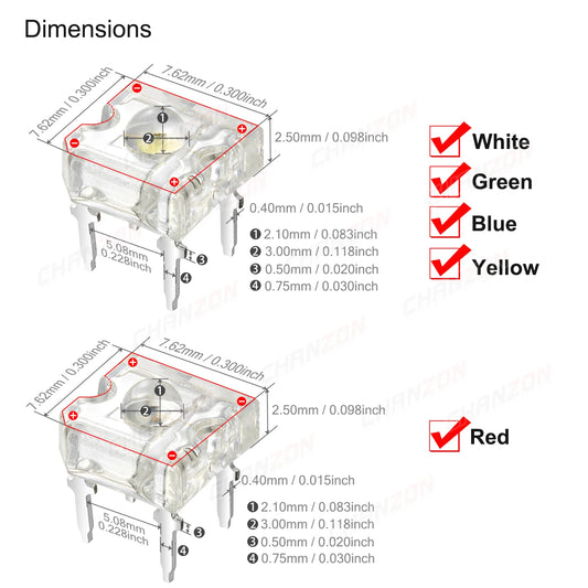 100pcs 3mm LED Piranha Light Emitting Diode Lamp White Red Green Blue Yellow Bright Color 3V Indicator DIY DIP PCB Circuit Bulb