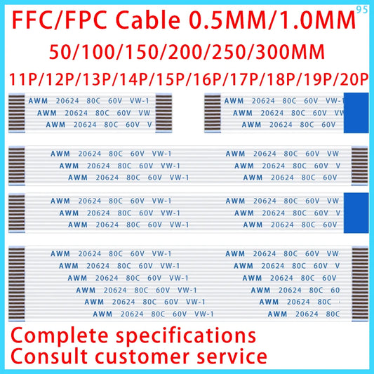 10PCS FPC FFC Cable Ribbon Flexible Flat Cable11P/12P/13P/14P 0.5MM 1.0MM Pitch 50/100/150/200/250/300MM