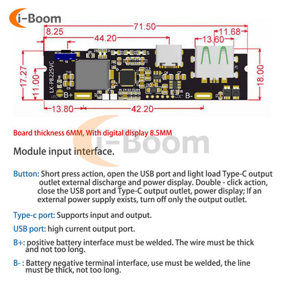 Módulo Power Bank Carga Rápida Bidireccional 22.5W DIY con Display Digital (USB/Tipo-C, Soporta VOOC)