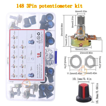 3Pin 5Pin 6Pin Single Dual Potentiometer Kit B1K 2K 5K10K 20K 50K 100K 250K 500K 1M