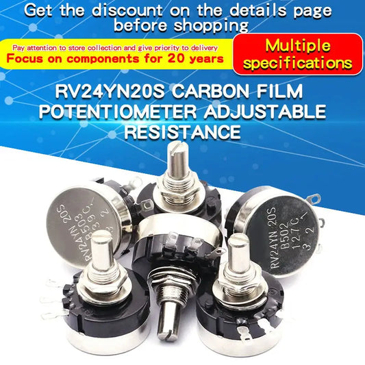RV24YN20S 1K 2K 5K 10K 20K 50K 100K 200K 250K 500K 200Ω 500Ω 1M Ohm Single Turn Carbon Film Rotary Taper Potentiometer