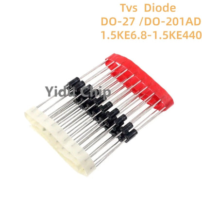 Diodo TVS 1500W DO-201AD - Varios Voltajes (1.5KE62A a 1.5KE160A) - Lote 20 Piezas