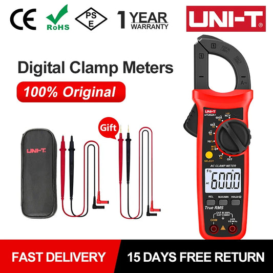 Pinza Amperimétrica Digital UNI-T UT204+ / UT202A+ (600A AC) - Tester Eléctrico Profesional True RMS, NCV, Auto Rango