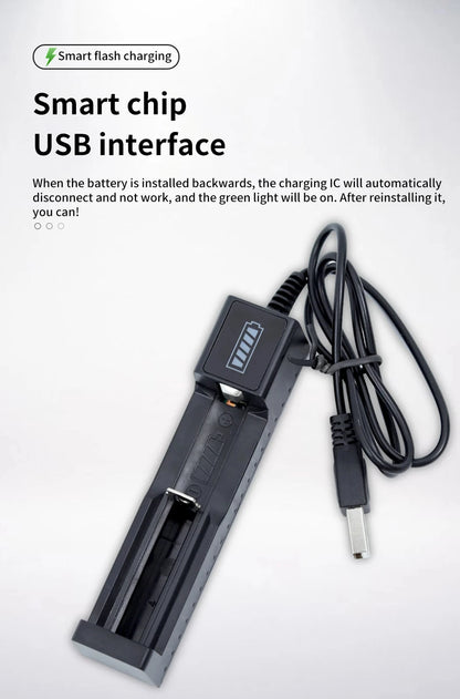 Cargador USB Baterías Litio Recargables 18650 (1/2/4 Ranuras, 3.7V) para 16340/14500/18650