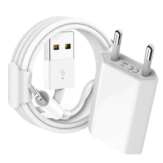 Cargador USB EU Carga Rápida para iPhone 6S-14 Pro Max/Plus/X/XR/XS con Cable Datos USB (1m/1.5m/2m)