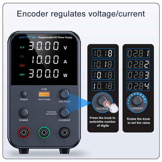 Fuente de Poder Laboratorio WANPTEK DC Ajustable 30V/60V/120V Regulador Voltaje Preajuste V/A (Input 110V/220V)