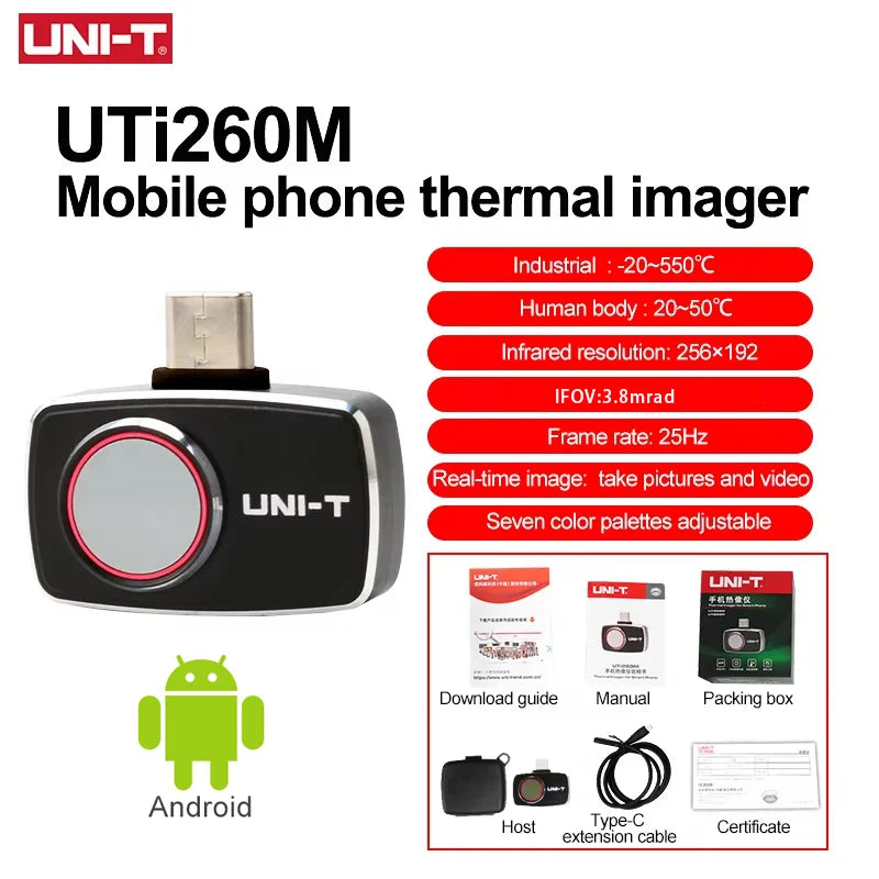 Termógrafo Infrarrojo Móvil UNI-T UTi120 / UTi261M USB para Celular - Cámara Térmica Reparación (Versión Rusa Handle)
