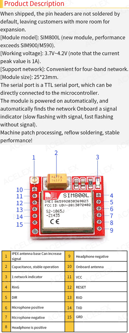 Módulo GSM/GPRS SIM800L (MicroSIM, Quad-Band, Serial TTL) Placa Core Pequeña