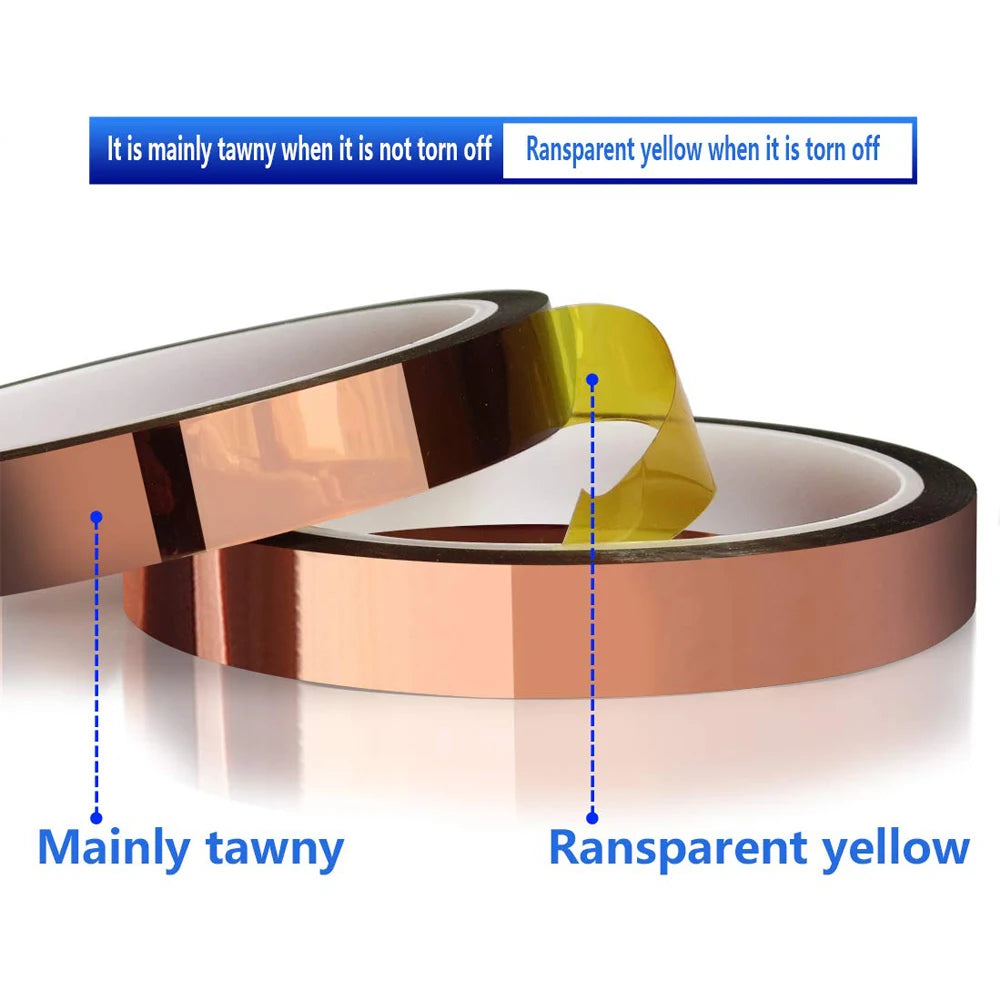 Cinta Adhesiva Kapton Poliimida Alta Temperatura (10-50mm Ancho, 33m Largo) Resistente Calor para Enmascarar/Soldar