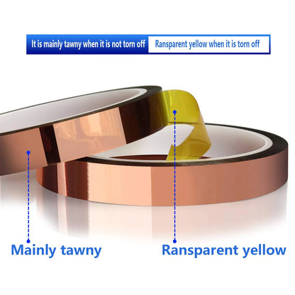 Cinta Adhesiva Kapton Poliimida Alta Temperatura (10-50mm Ancho, 33m Largo) Resistente Calor para Enmascarar/Soldar