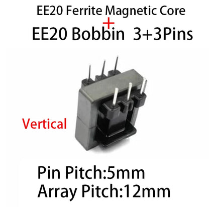 Núcleo Ferrita EE20/EF20 PC40 con Bobina Vertical/Horizontal (6/8/10 Pines)