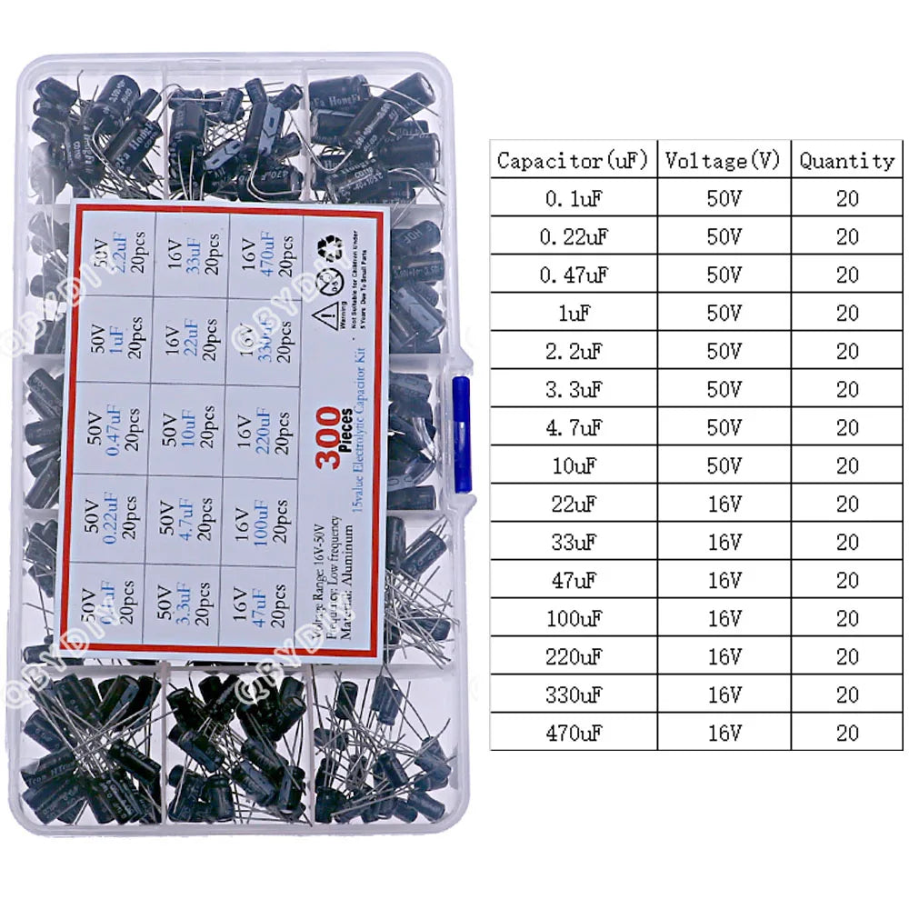 Kit Surtido Capacitores Electrolíticos (1uF-1000uF, 16V-50V)