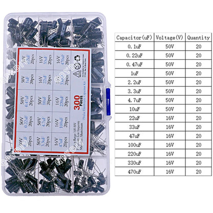 Kit Surtido Capacitores Electrolíticos (1uF-1000uF, 16V-50V)