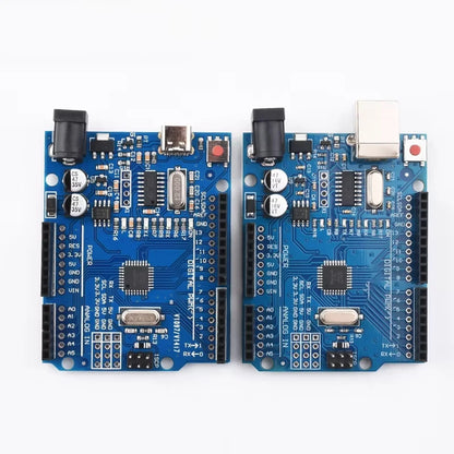 Placa Desarrollo UNO R3 (ATMEGA328P, CH340/ATEGA16U2) compatible Arduino con Cable + Placa Expansión Proto Shield R3/R4