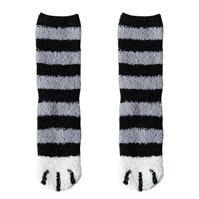 Calcetines Blancos Mujer Felpa Cálidos Diseño Kawaii Cartoon Patita Gato/Perro 3D Divertidos para Casa/Dormir