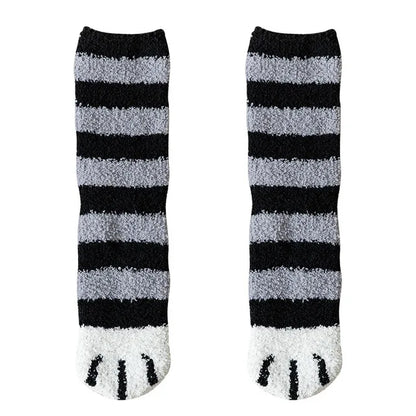 Calcetines Blancos Mujer Felpa Cálidos Diseño Kawaii Cartoon Patita Gato/Perro 3D Divertidos para Casa/Dormir