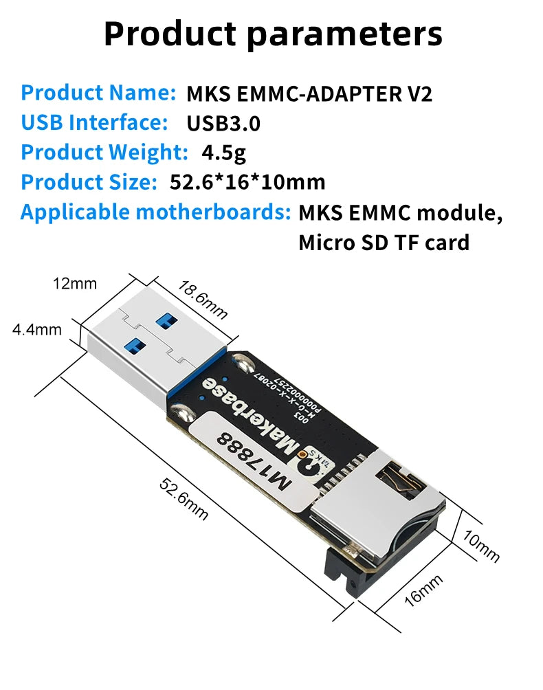 Lector Tarjetas USB 3.0 KUFAN MKS EMMC-ADAPTER V2 para Módulo MKS EMMC / MicroSD / TF