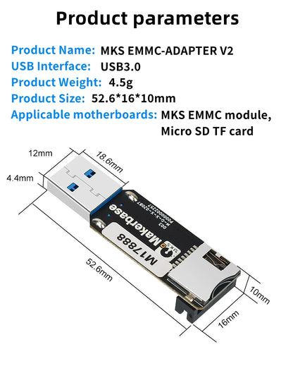 Lector Tarjetas USB 3.0 KUFAN MKS EMMC-ADAPTER V2 para Módulo MKS EMMC / MicroSD / TF