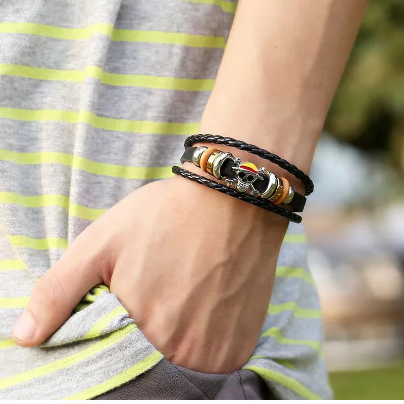 Pulsera Cuero Vintage Anime One Piece (Accesorio Juguete Periférico Animación) Regalo Cumpleaños