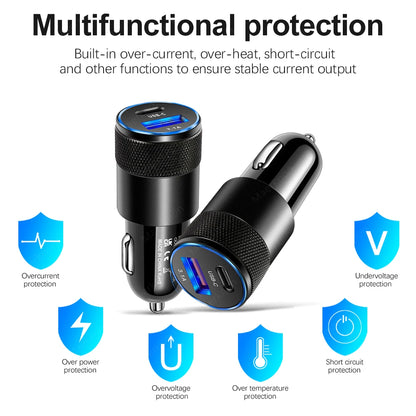 Cargador Auto USB 80W PD Tipo-C Carga Rápida Adaptador para iPhone 14/13/12 Pro/Xiaomi/Huawei/Samsung QC3.0