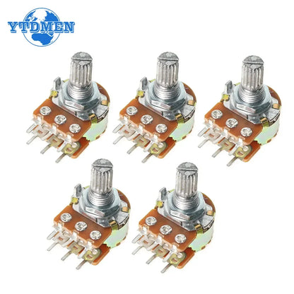 10Pcs WH148 B1K B10K B50K B100K B1M 6Pin Linear Potentiometer 15mm Shaft with Nuts and Washers