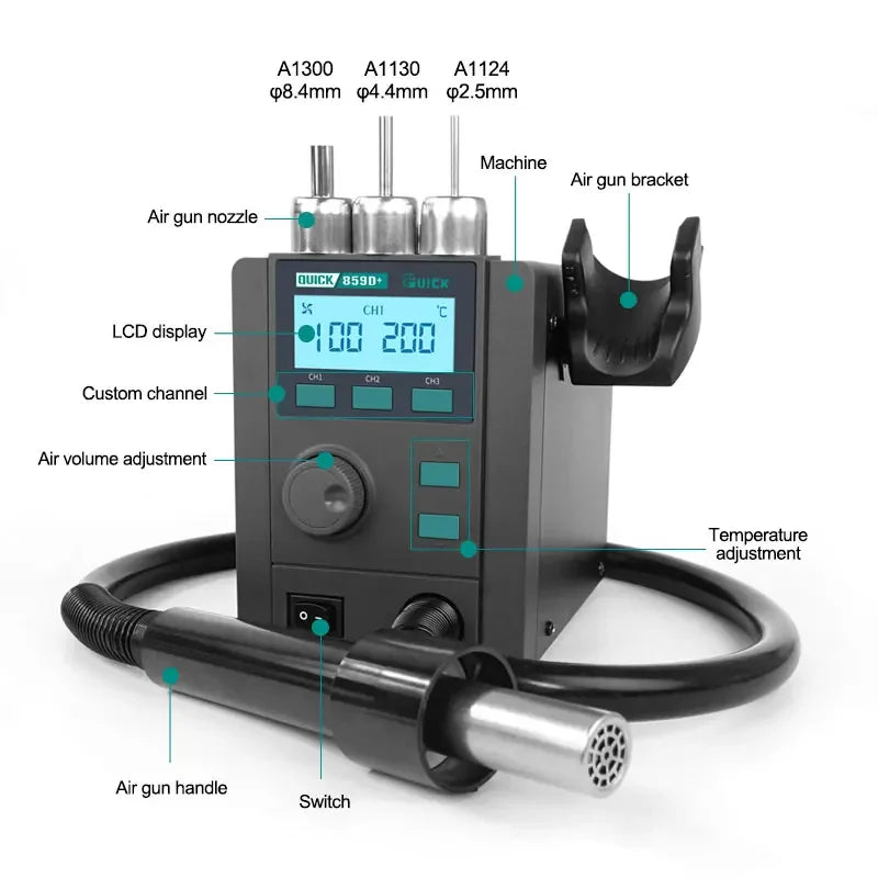 Quick 859D+ 580W Intelligent Hot Air Desoldering Rework Station for Motherboard BGA SMD Quick Heating Desoldering Station Tools