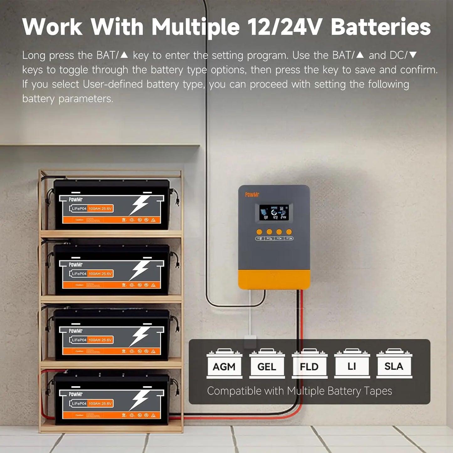 Controlador Cargador Solar MPPT PowMr 25A/35A/45A 12V/24V Auto Regulador Panel Batería LiFePO4 Max PV 100VDC