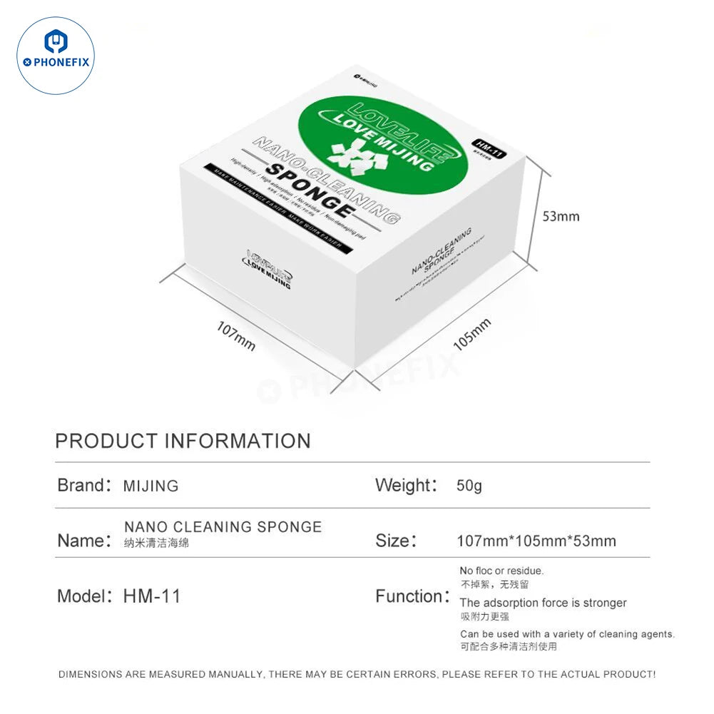 MIJING Nano Cleaning Sponge Strong Absorption Force No Floc or Residue Sponge for Motherboard PCB Components Cleaning Repair