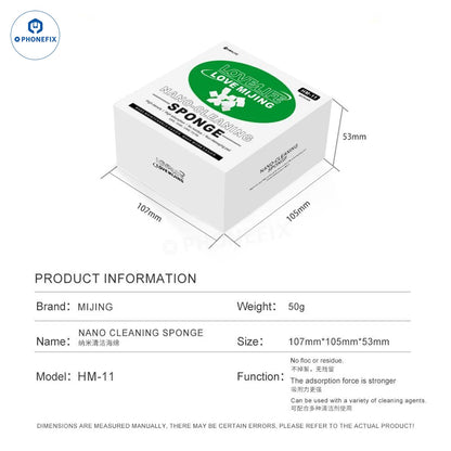 MIJING Nano Cleaning Sponge Strong Absorption Force No Floc or Residue Sponge for Motherboard PCB Components Cleaning Repair