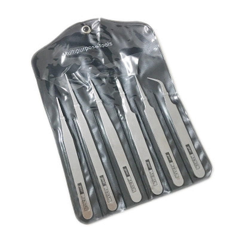 Set Pinzas Acero Inoxidable Precisión Industrial (Curva/Recta) Herramienta Reparación (6 Piezas)