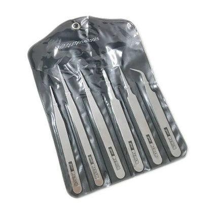 Set Pinzas Acero Inoxidable Precisión Industrial (Curva/Recta) Herramienta Reparación (6 Piezas)