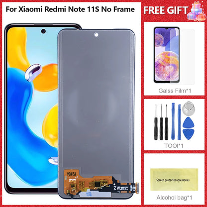 6.43"AMOLED For Xiaomi Redmi Note 11S Display 2201117SG,SI,SY,SL Screen Touch Glass Digitizer For Redmi Note11S LCD With Frame