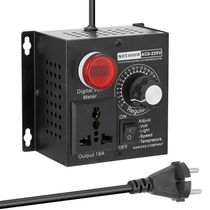 Regulador Voltaje AC 220V 4000W SCR Dimmer Ajustable Velocidad/Temperatura/Luz Compacto