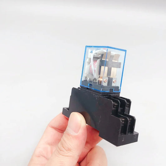 Relé Electromagnético Intermedio LY2NJ/HH62P DPDT 8-Pin 10A 250VAC con Base Zócalo - Bobina (12VDC/24VDC/110VAC/220VAC)