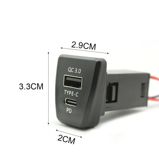 Socket Interfaz Cargador Auto USB-C PD + QC3.0 Accesorios para Toyota RAV4 5th XA50 (2019-2020)