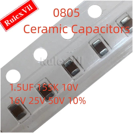 Capacitor Cerámico SMD 0805 (1.5uF 155K, 10V-50V, X7R 10%) MLCC - Pack 50 Unidades