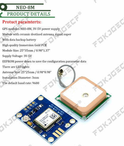 Módulo GPS NEO-6M / NEO-7M / NEO-8M (Micro USB, Posicionamiento Satelital) para Arduino/STM32/C51